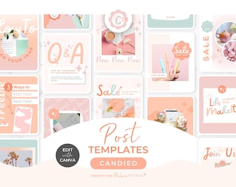 Instagram Post Templates - Canva Templates, Colorful Posts, Social Media Template, Pastel, Coaching, eCommerce, Quote, Portrait, Candied
