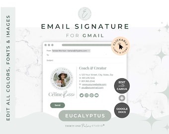 Email Signature Template for Canva - Google Docs, Clickable Links, Canva Template, Email Template, Signature Gmail Outlook, Eucalyptus