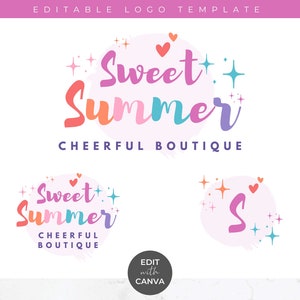 Editable Logo Template for Canva - DIY Cute Logo Design, Small Business Logo, Boutique Logo, Fun Logo, Colorful, Branding, Sweet Summer