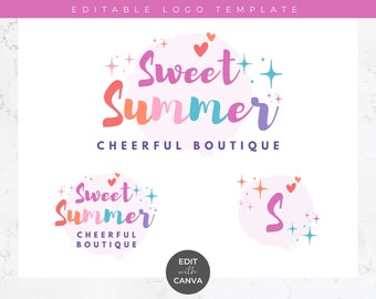 Editable Logo Template for Canva - DIY Cute Logo Design, Small Business Logo, Boutique Logo, Fun Logo, Colorful, Branding, Sweet Summer