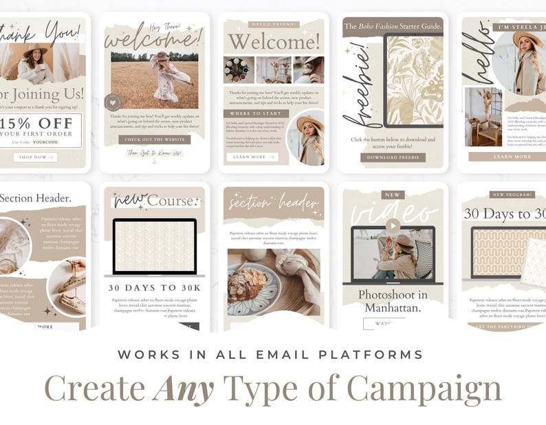 Email Template Bundle for Canva - Campaign Design, Mailchimp, FloDesk, MailerLite, Newsletter, Email Marketing, Nostalgic Neutral image 4