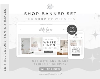 Shopify Banner Templates - Shop Banner Templates for Canva, Customizable eCommerce Banners, Website Banner, Minimal Online Shop, White Linen