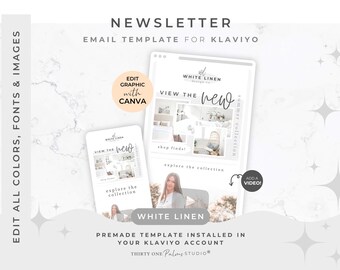 Email Newsletter Template - Video Email, Email Campaign, Email Design, Marketing Template, Email Marketing, for Canva & Klaviyo, White Linen