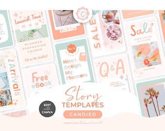 50 Story Templates for Canva - Colorful Bright Stories for Instagram, Social Media Templates, Stories Template Bundle, Online Shop, Candied