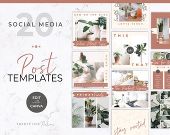 Post Templates for Canva- Social Media Templates, Canva Template Bundle for Instagram, Online Coaching, eCommerce, Rustic Post Template