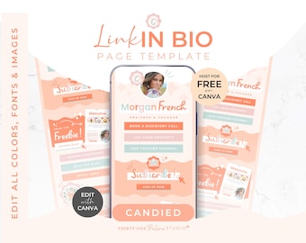 Link in Bio Template- Landing Page Social Media, Canva Template, Mini Website, Bunt Pastell, Link in Bio Website Instagram, Candied