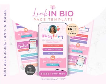 Link in Bio Template- Landing Page Social Media, Canva Template, Mini Website, Colorful Rainbow, Link in Bio Website Instagram, Sweet Summer