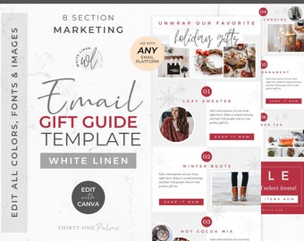 Christmas Gift Guide Email Template for Canva - Mailchimp, FloDesk, MailerLite, Black Friday Email Marketing, Holiday Sale, White Linen