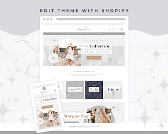 Boho Theme for Shopify - eCommerce Website, Minimal Grey Template, Desert Blue