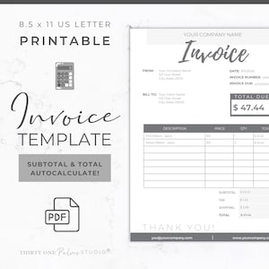 Invoice Template - Editable PDF Invoice, Printable Invoice Template, Business Forms, Instant Download, Digital Invoice Template, PDF Invoice