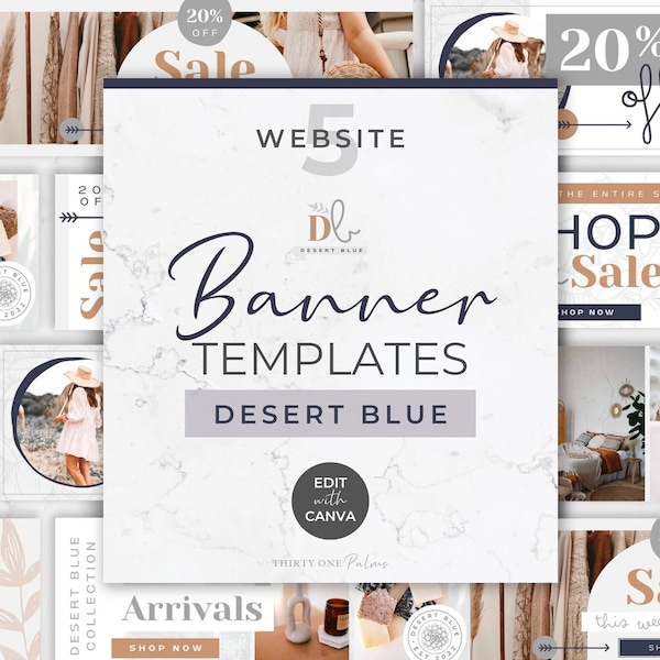 Website Banner for Canva - Website Header, Template for Canva, Slider Image, Website Slider, Web Banner, Squarespace Banner, Desert Blue