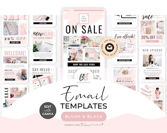 Email Template Bundle for Canva - Template Email, Mailchimp, FloDesk, MailerLite, Email Design, Newsletter, Email Marketing, Blush & Black