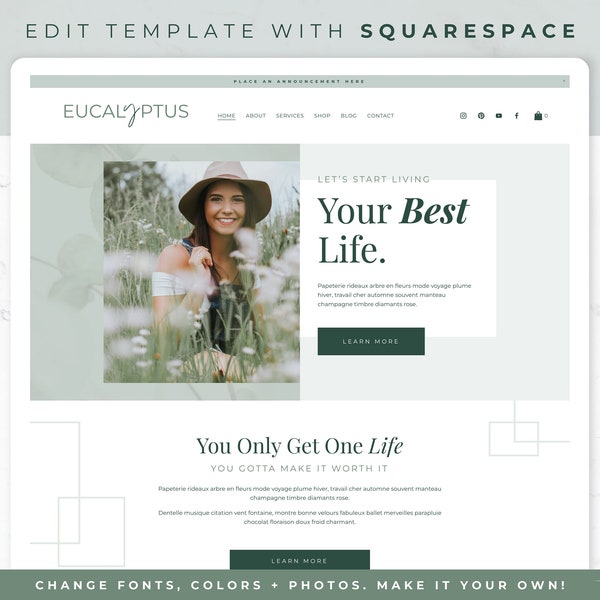 Website Template for Squarespace - Squarespace Template, Squarespace 7.1, Coach, Blog, eCommerce Shop, Modern Business Website, Eucalyptus