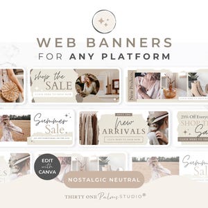 Website Banner Templates for Canva - Sale Graphic, Online eCommerce Shop, Squarespace, Wix, Nostalgic Neutral