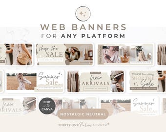Website Banner Templates for Canva - Sale Graphic, Online eCommerce Shop, Squarespace, Wix, Nostalgic Neutral