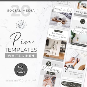 Pinterest Templates for Canva - Pinterest Pins, Canva Templates, Pinterest Pin Templates, Pinterest Graphics, Pinterest Design, White Linen