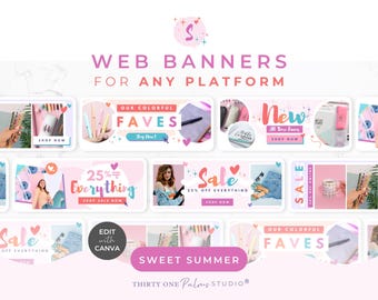 Website Banner Templates for Canva - Sale Graphic, Rainbow eCommerce Shop, Wix Squarespace, Sweet Summer
