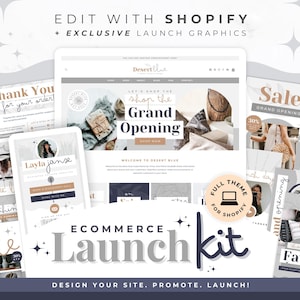 Theme for Shopify + Launch Bundle - Social Graphics and Email Headers for Canva, Desert Blue