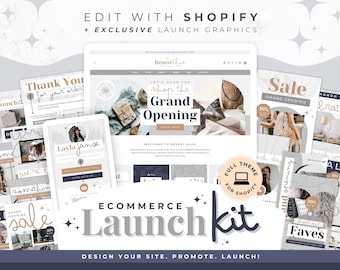 Theme for Shopify + Launch Bundle - Social Graphics and Email Headers for Canva, Desert Blue