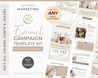 Email Template Bundle for Canva - Campaign, Mailchimp, FloDesk, MailerLite, Email Design, Newsletter, Email Marketing, Nostalgic Neutral