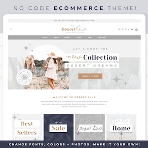 Boho Chill eCommerce Website Theme - eCommerce Website, Online Store, Creative Minimal Grey Web Theme, Clothes Shop Template, Desert Blue