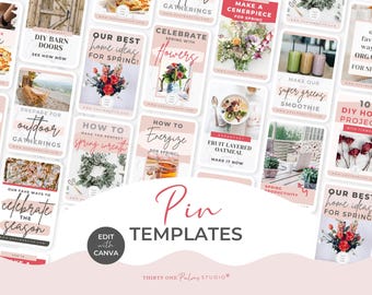 Pinterest Templates for Canva - Pinterest Pins, Canva Templates, Pinterest Pin Templates, Pinterest Graphics, Pinterest Design, Pink Pins
