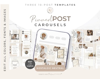 Pinned Post Carousel Template Set für Instagram - Canva Templates für Coaches, Kreative, Nostalgic Neutral