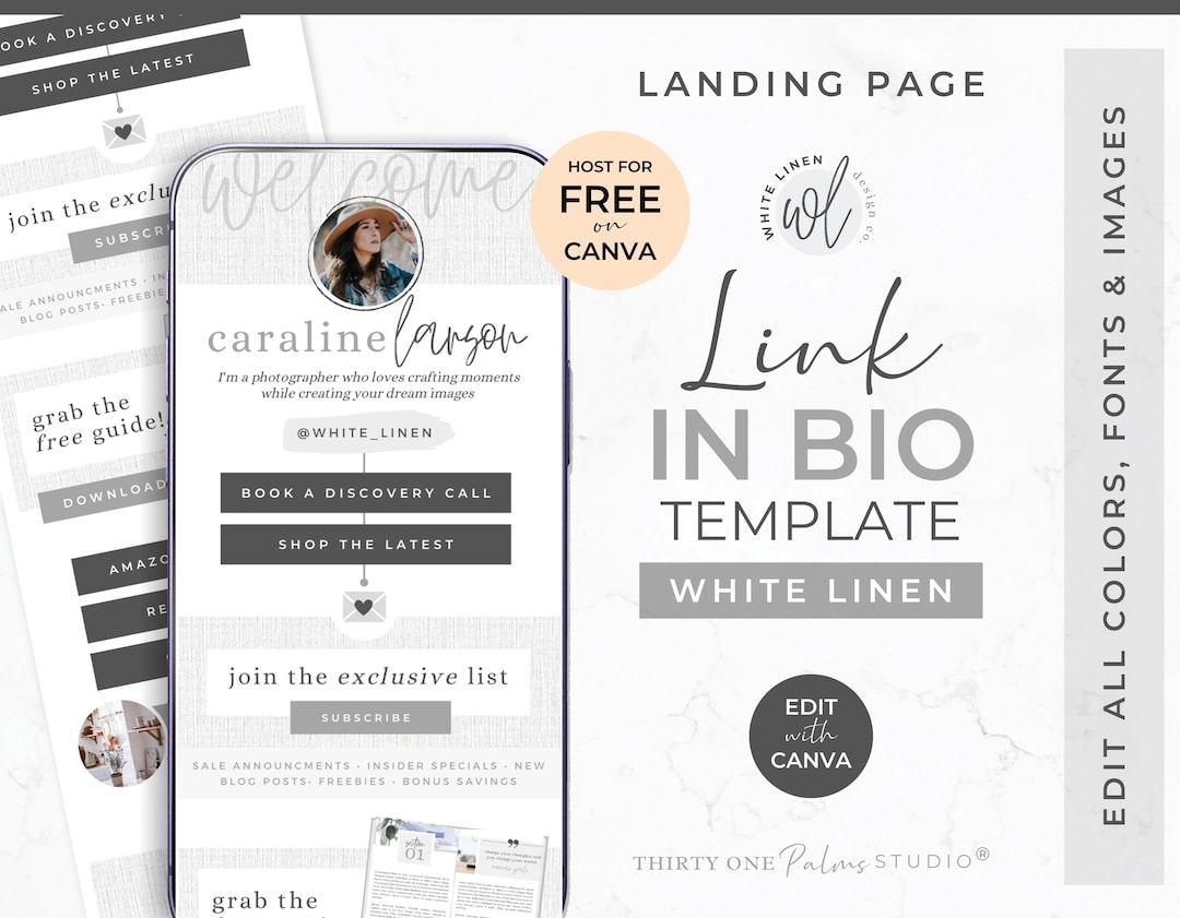 Link in Bio Template- Landing Page Social Media, Canva Template, Mini ...