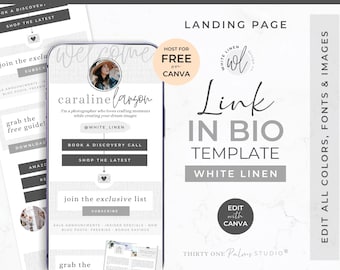 Link in Bio Template- Landing Page Social Media, Canva Template, Mini Website, Minimalist, Link in Bio Template Instagram, White Linen