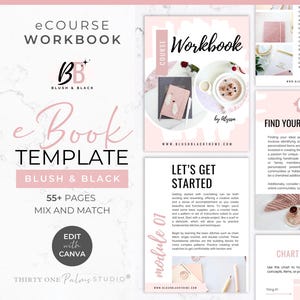 eBook Template - Workbook Template, Canva Template, Course Book Template, Editable eBook, Worksheet, Checklist, Online Course, Blush & Black