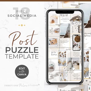 Canva Instagram Puzzle Feed Template - Templates for Canva, Instagram Puzzle Feed, Beige Instagram Template for Canva, Social Media Template
