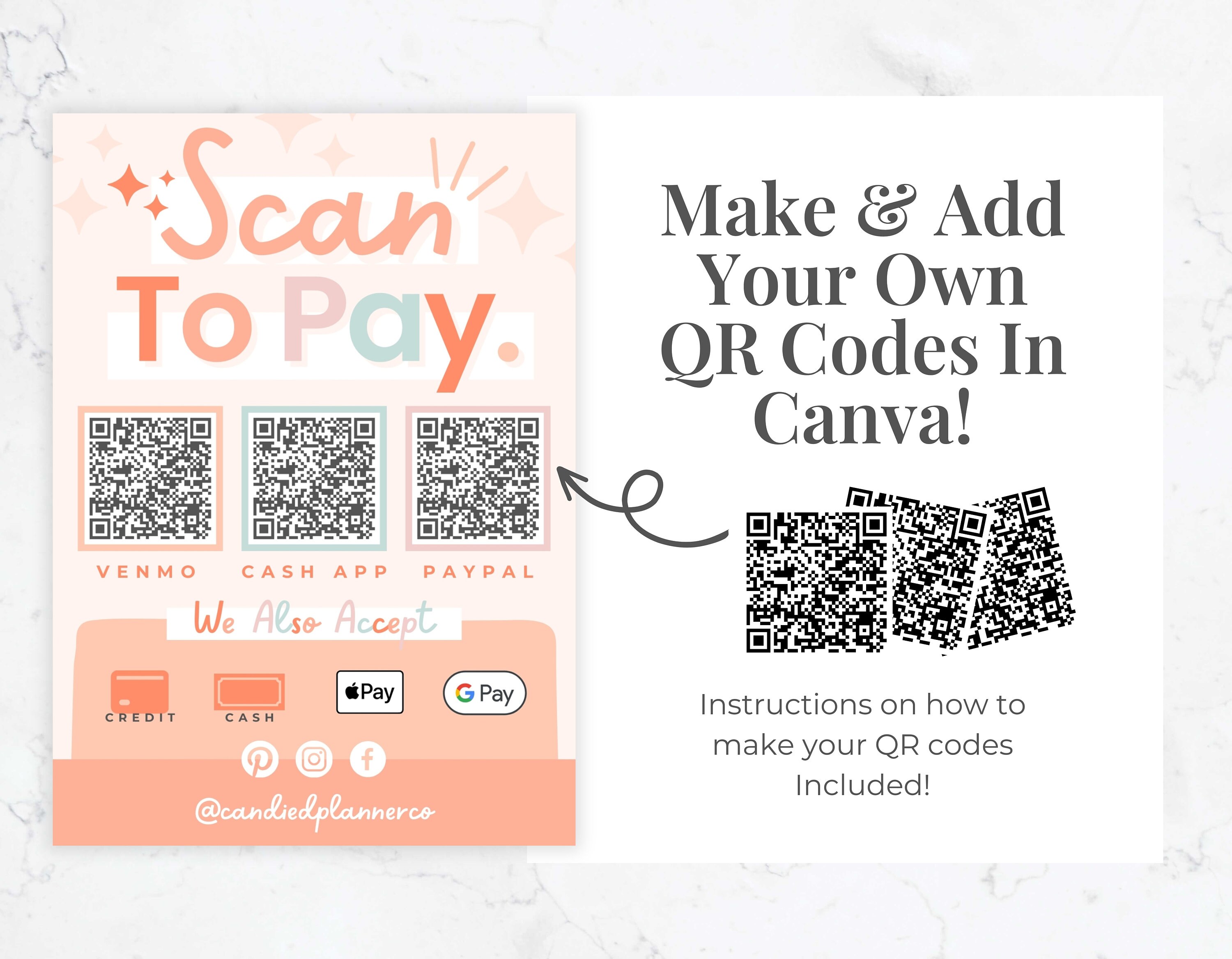 Editable Scan to Pay Card - Canva Template, QR Code Sign Template ...