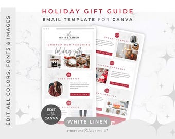 E-postmall för julklappsguide för Canva - Mailchimp, FloDesk, MailerLite, Black Friday e-postmarknadsföring, julrea, vitt linne