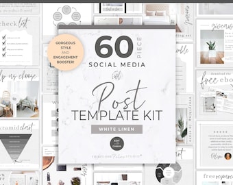 60 Post Templates for Instagram - Templates for Canva, Social Media Posts, Engagement Booster, Business Coaching, eCommerce, White Linen