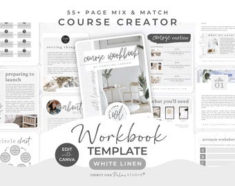 Modelo de eBook - Modelo de Caderno de Exercícios, Modelo Canva, Livro Didático, eBook Editável, Planilha Canva, Lista de Verificação, Curso Online, Linho Branco