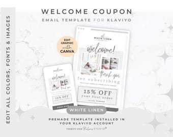 Welcome Email Template - Email Campaign, Coupon Template, Email Marketing, DIY Canva, Klaviyo & Canva Email Template, White Linen