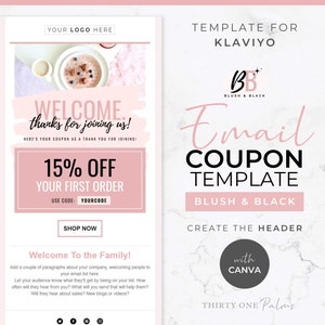 Email Template for Klaviyo and Canva - Coupon, Welcome Email, Marketing Template, Email Marketing, Email Newsletter, Campaign, Blush & Black