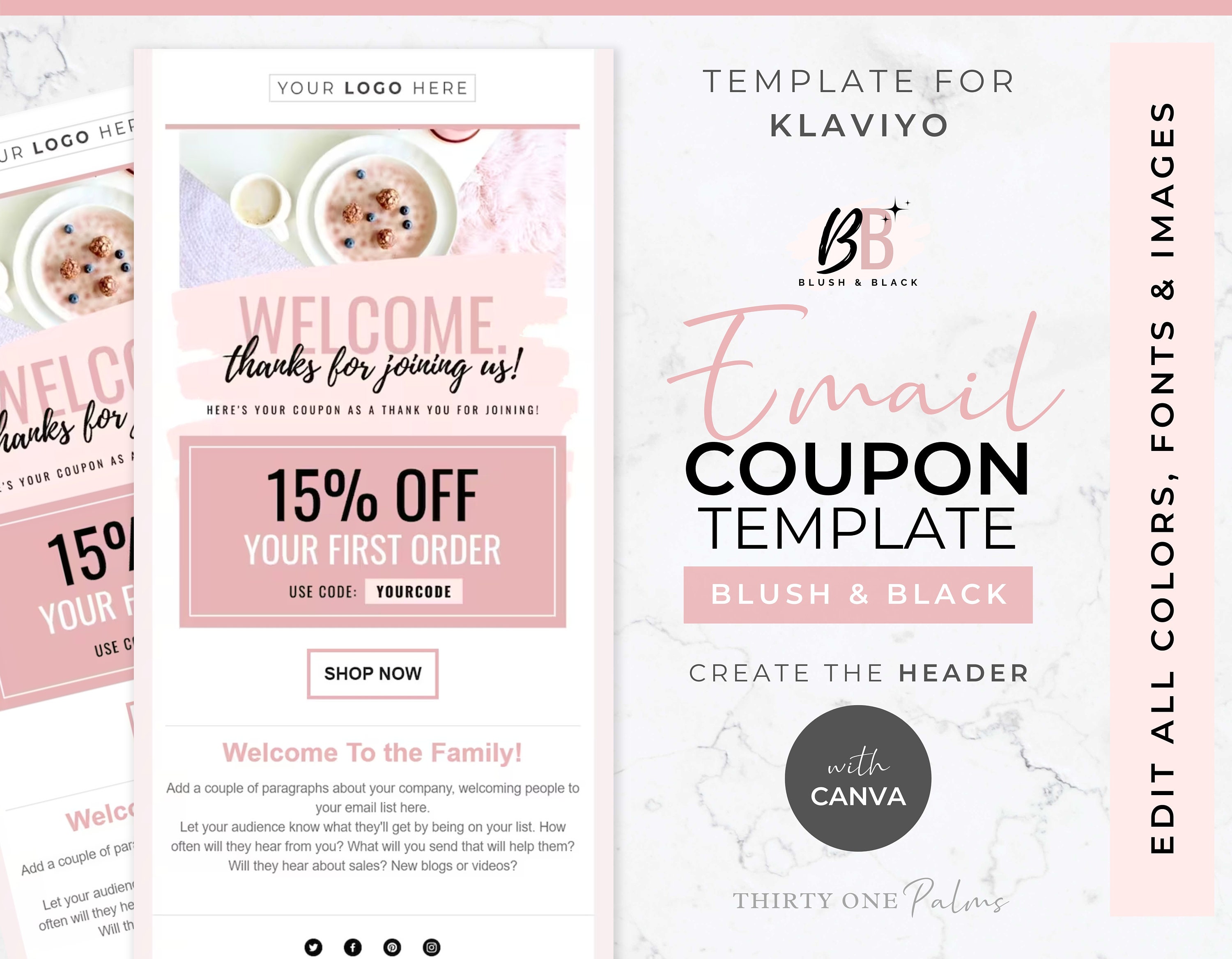 Email Template for Klaviyo and Canva Coupon, Welcome Email, Marketing  Template, Email Marketing, Email Newsletter, Campaign, Blush & Black 