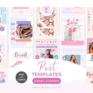 Instagram Post Templates - Canva Template, Colorful Rainbow Posts, Social Media Template, Coaching, eCommerce, Quote, Portrait, Sweet Summer