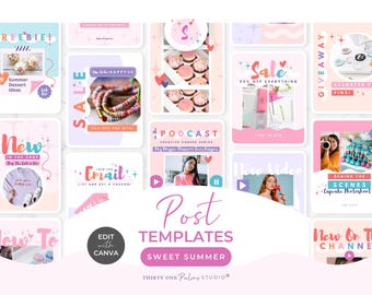 Instagram Post Templates - Canva Template, Colorful Rainbow Posts, Social Media Template, Coaching, eCommerce, Quote, Portrait, Sweet Summer
