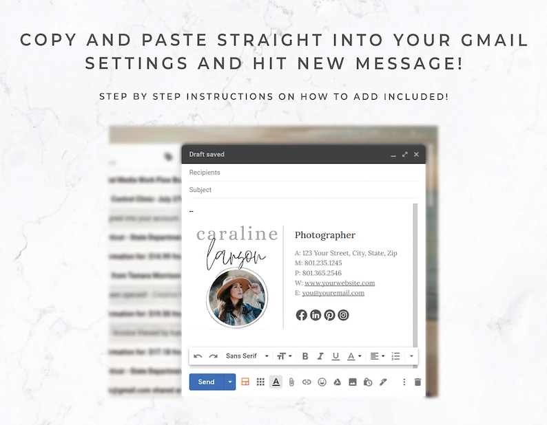 Email Signature Template for Canva - Google Docs, Clickable Links, Canva Template, Email Template, Signature Gmail Outlook, White Linen image 6