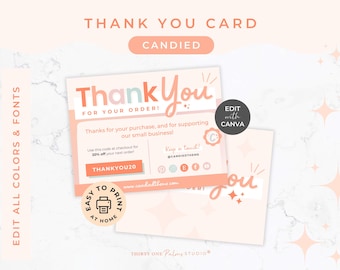 Bearbeitbare Dankeskartenvorlage - Canva-Vorlage Danke, Danke für Ihre Bestellung, Paketbeilegerkarte, Businessverpackung, Candied