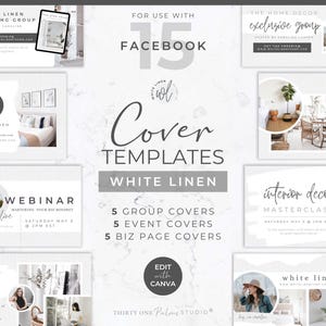 15 Facebook Cover Timeline Vorlagen - Canva Vorlagen, Facebook Gruppe, Geschäftsseite, Event Cover, Social Media Vorlagen, weißes Leinen