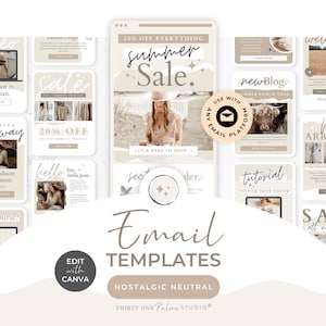 Email Template Bundle for Canva - Campaign, Mailchimp, FloDesk, MailerLite, Email Design, Newsletter, Email Marketing, Nostalgic Neutral