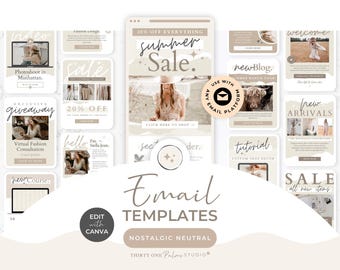 E-Mail-Vorlagen-Bundle für Canva - MailerLite, Mailchimp, FloDesk, E-Mail-Design, E-Mail-Design, Nostalgic Neutral