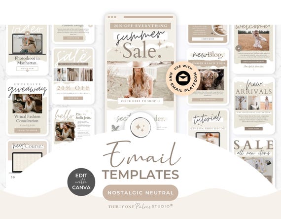 Email Template Bundle for Canva - Campaign Design, Mailchimp, FloDesk, MailerLite, Newsletter, Email Marketing, Nostalgic Neutral