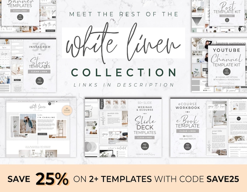 white linen canva template collection