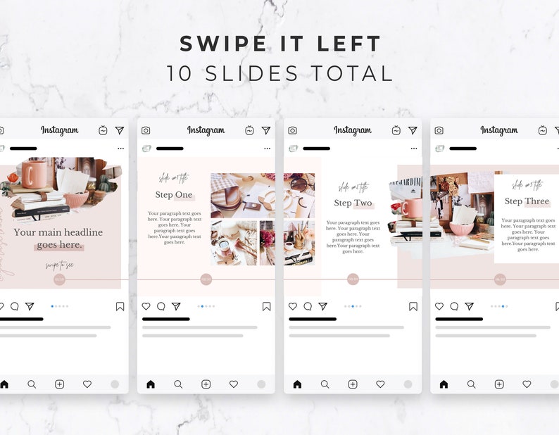 Carousel Post Template for Instagram Canva Template, Social Media Template for Canva, Slideshow, Slider, Swipe, Step by Step, Rose, Pink image 6