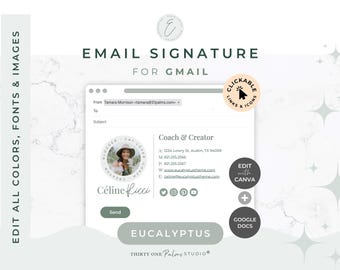 Email Signature Template for Canva - Google Docs, Clickable Links, Canva Template, Email Template, Signature Gmail Outlook, Eucalyptus
