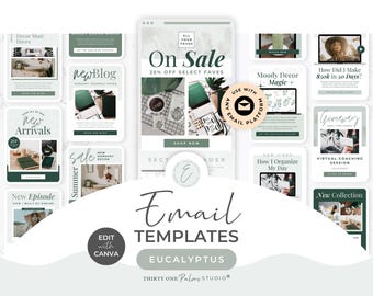 Bundel e-mailsjablonen voor Canva: campagne, Mailchimp, FloDesk, MailerLite, e-mailontwerp, nieuwsbrief, e-mailmarketing, eucalyptus